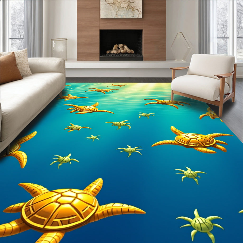 Golden Sea Turtle Aquatic Pattern Rug
