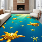 Golden Sea Turtle Aquatic Pattern Rug