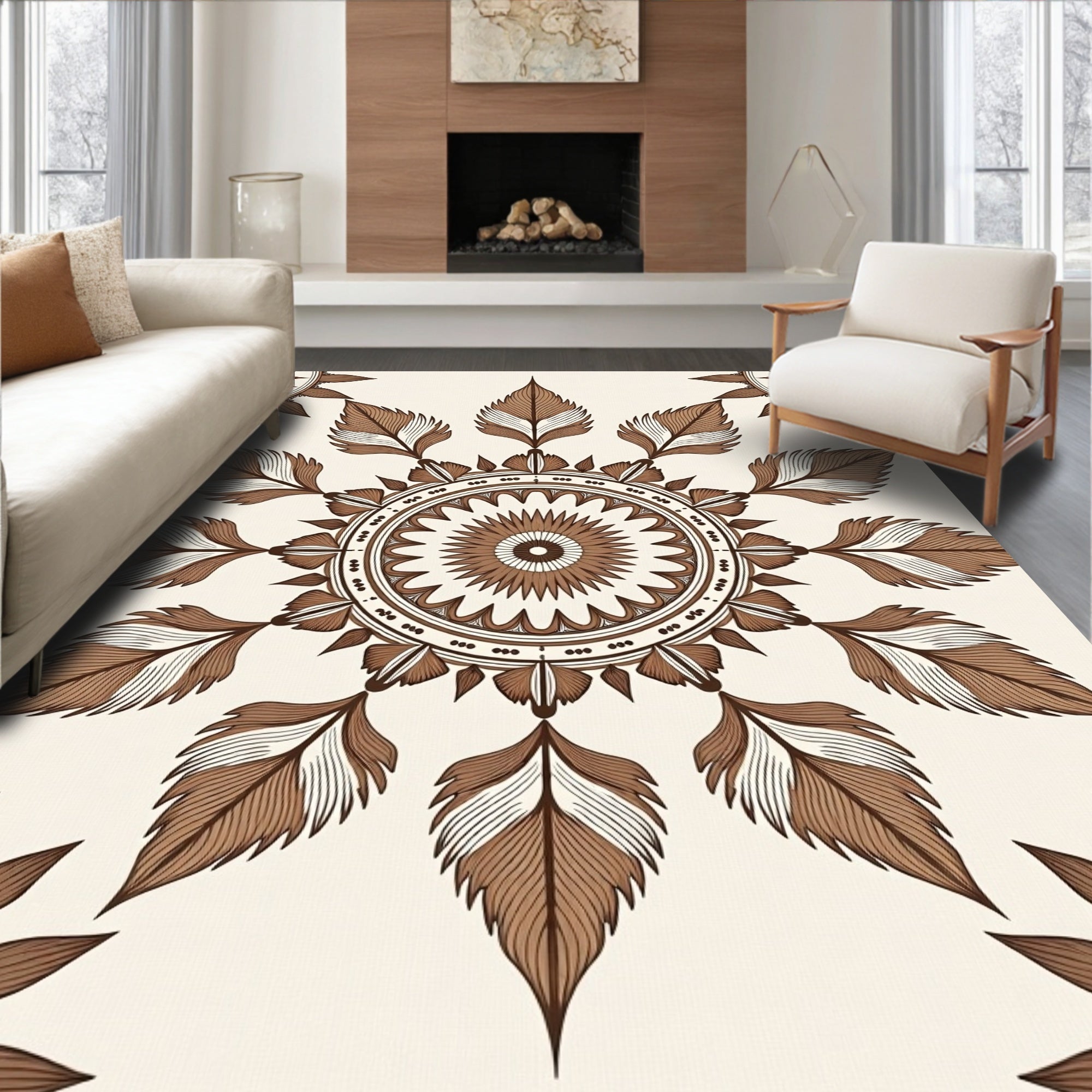 Brown Leaf Mandala Patterned Rug