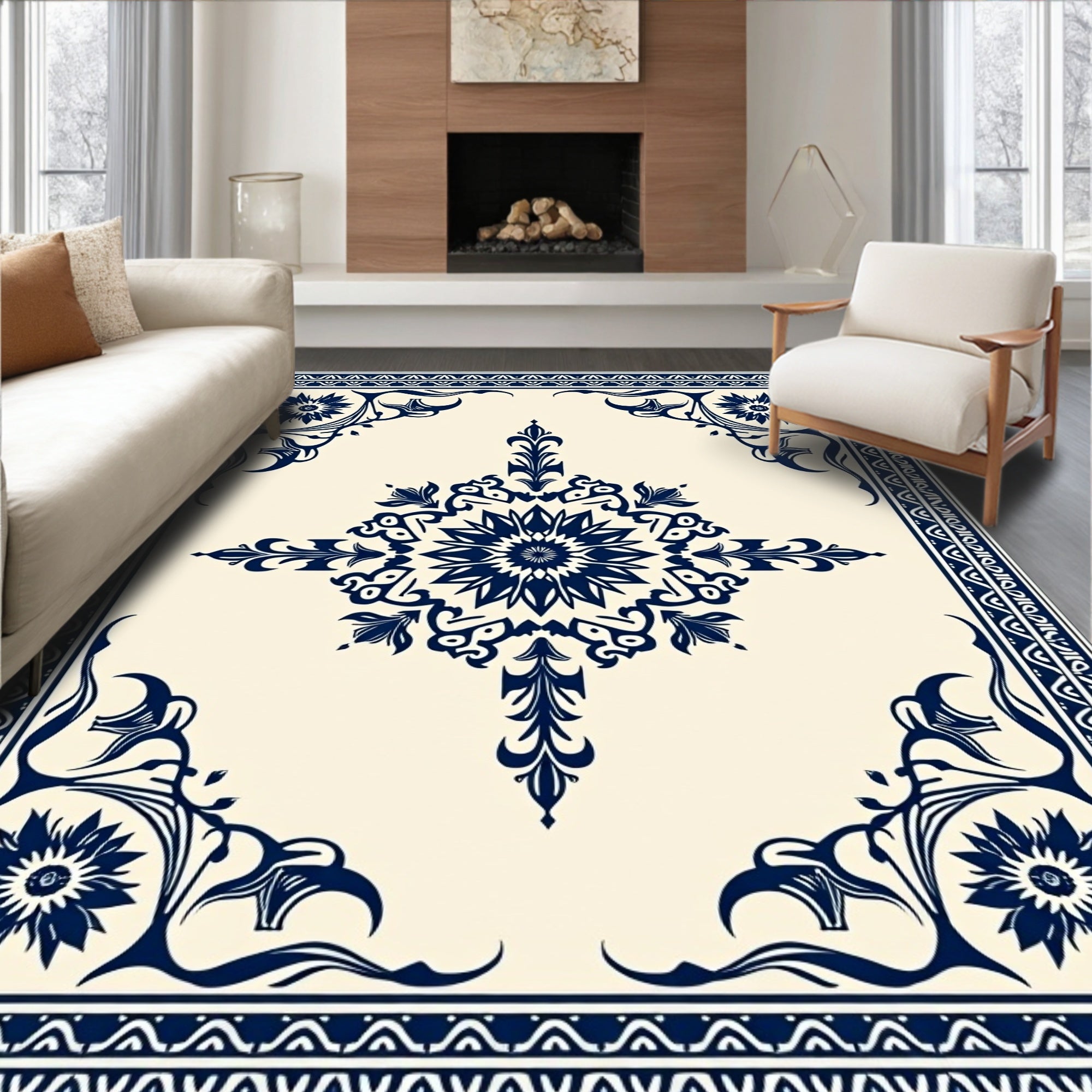 Classic Floral Mandala Border Rug