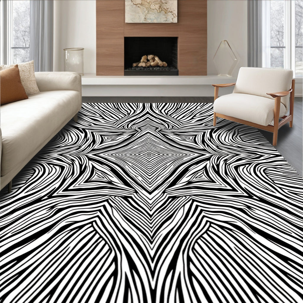 Abstract Black White Stripe Pattern Rug