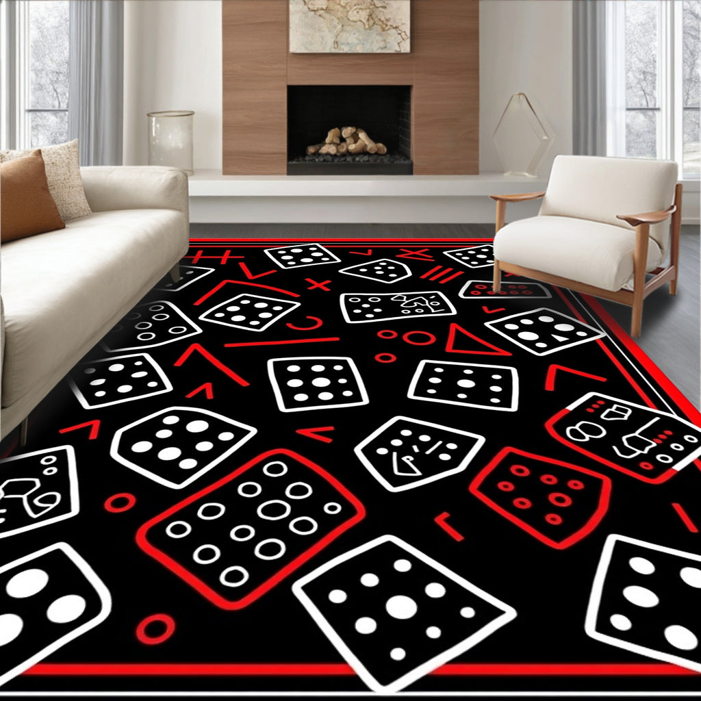 Bold Dice Shapes Red White Pattern Rug
