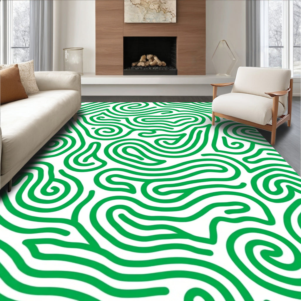 Abstract Green Swirl Organic Pattern Rug