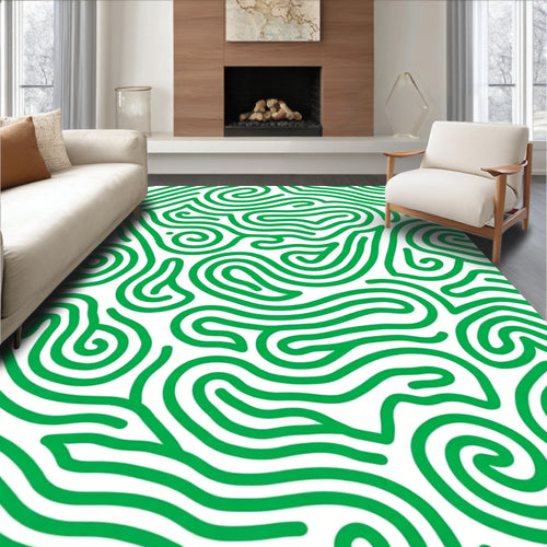 Abstract Green Swirl Organic Pattern Rug