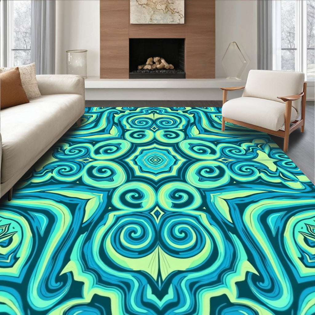 Aqua Swirl Abstract Pattern Rug