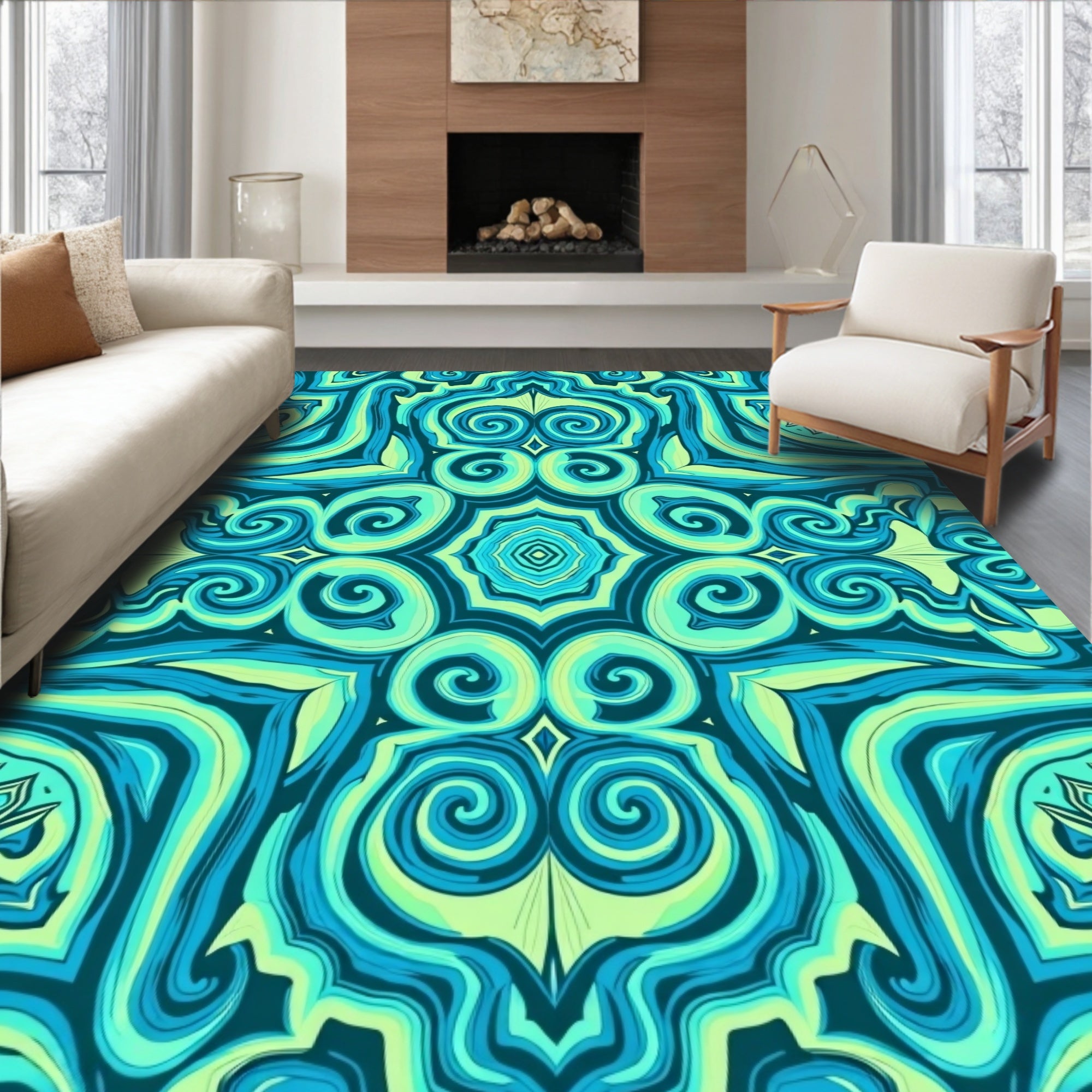 Aqua Swirl Abstract Pattern Rug