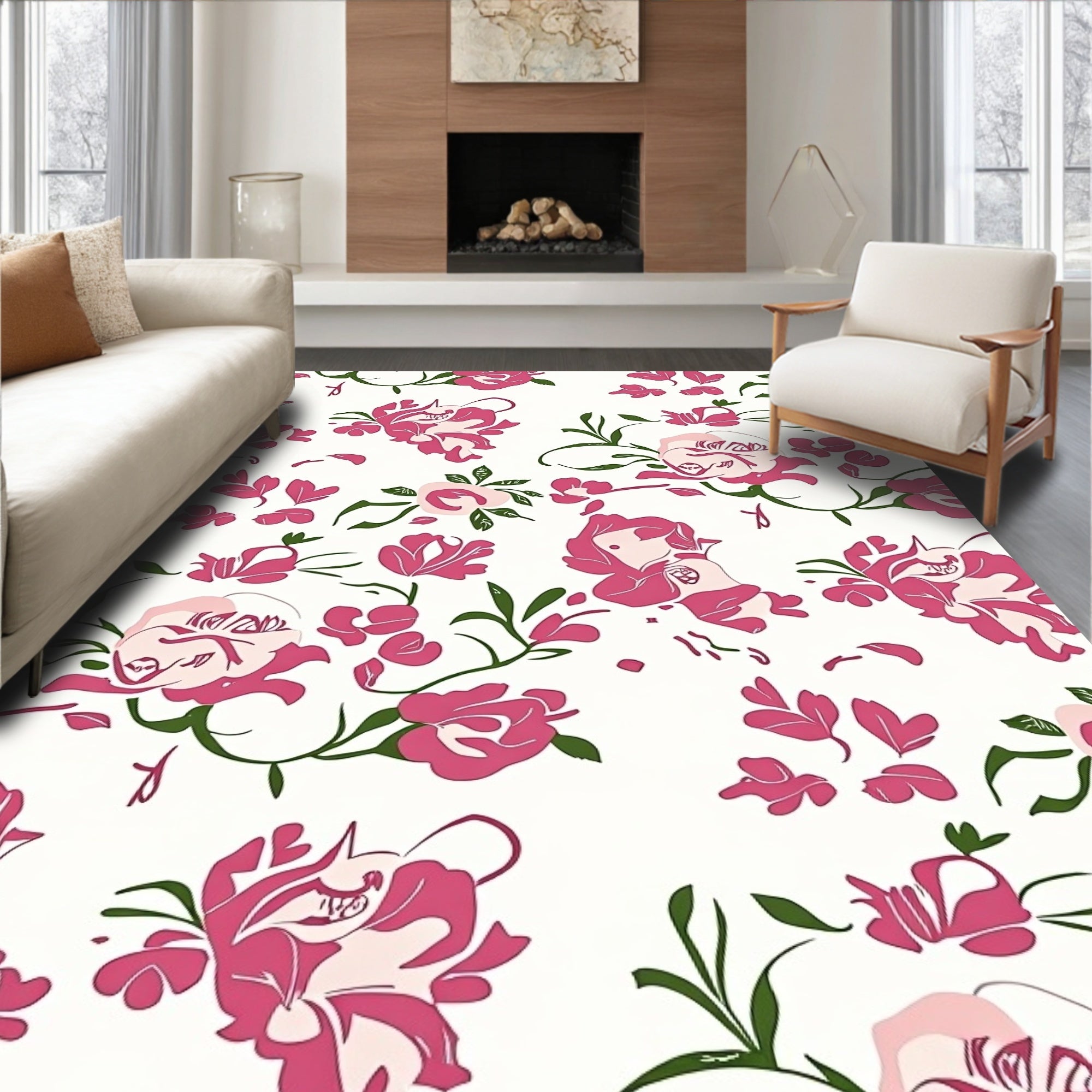 Bold Fuchsia Floral Pattern Rug