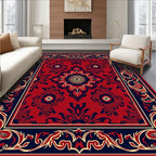 Red Navy Gold Floral Medallion Pattern Rug