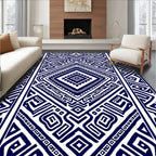 Classic Blue White Geometric Pattern Rug
