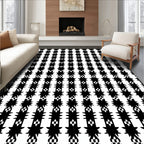 Bold Black White Geometric Stripe Rug