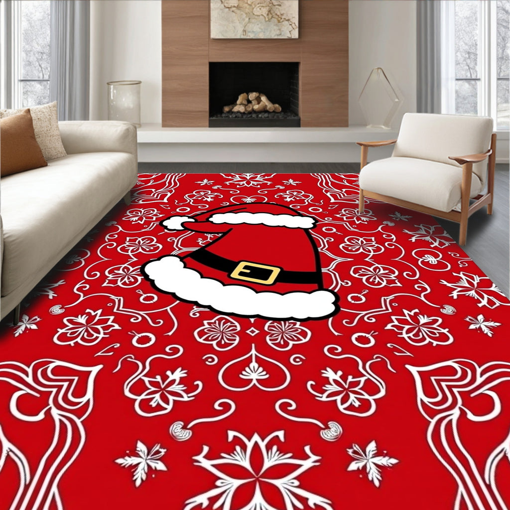 Red Santa Hat Festive Snowflakes Rug