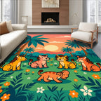 Cute Lion Cubs Jungle Scene Rug