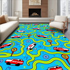 Red White Car Race Track Rug