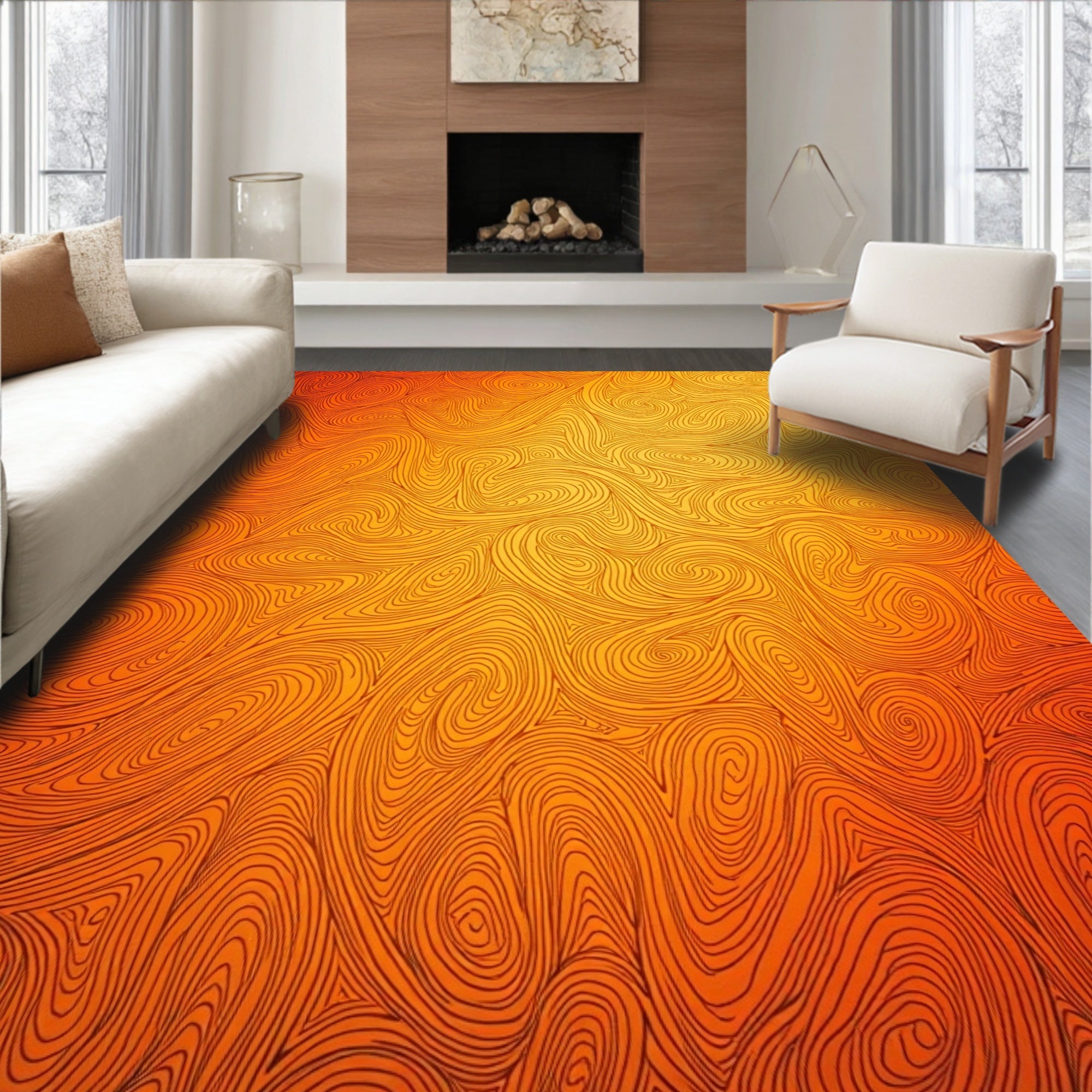 Warm Swirl Line Art Pattern Rug