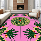 Pink Green Leaf Medallion Floral Rug