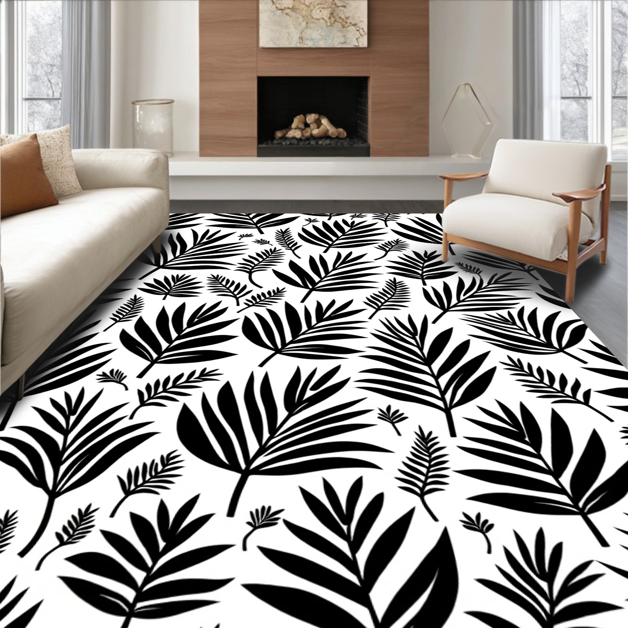 Bold Leaf Pattern Print Design Rug