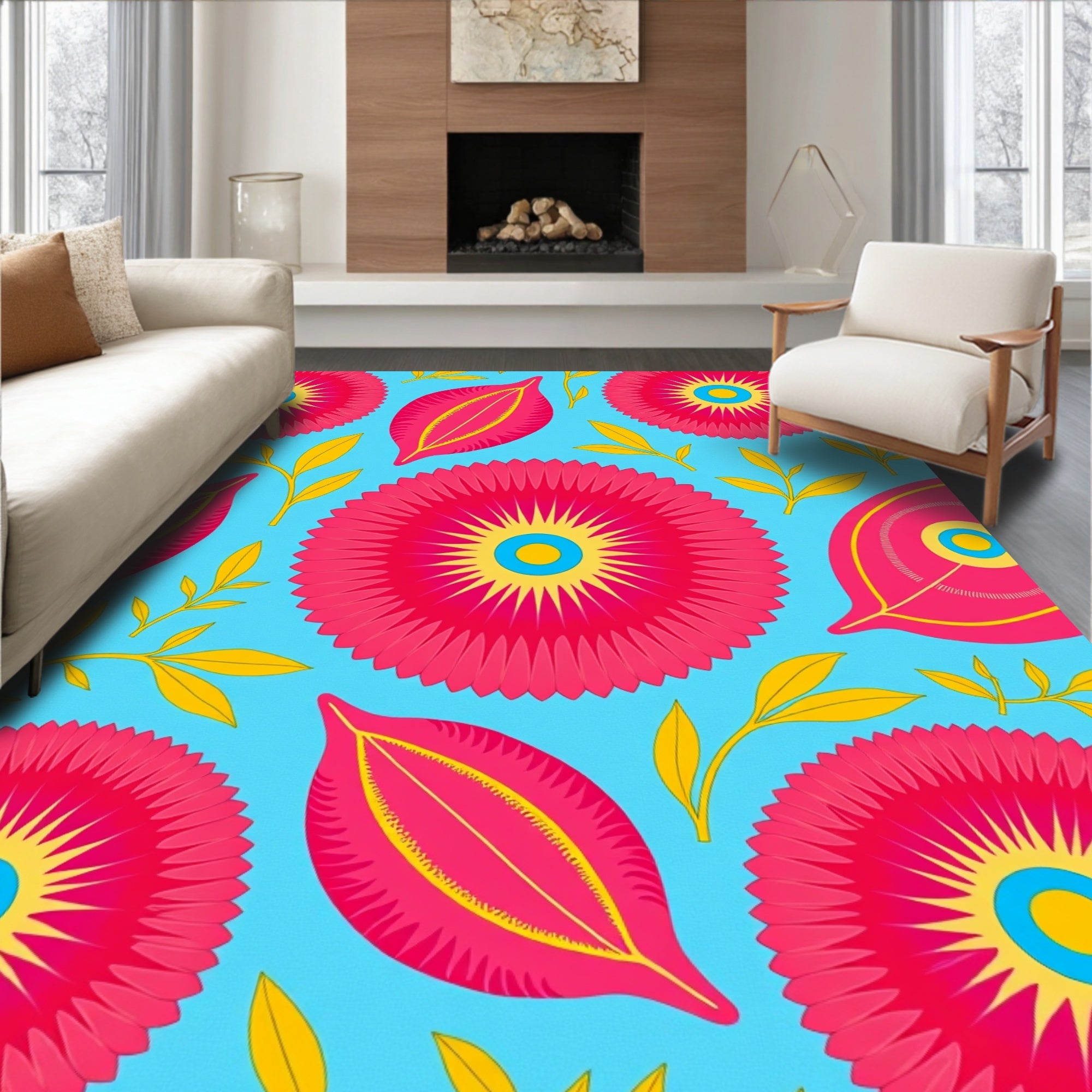 Vibrant Floral Leaf Pattern Rug