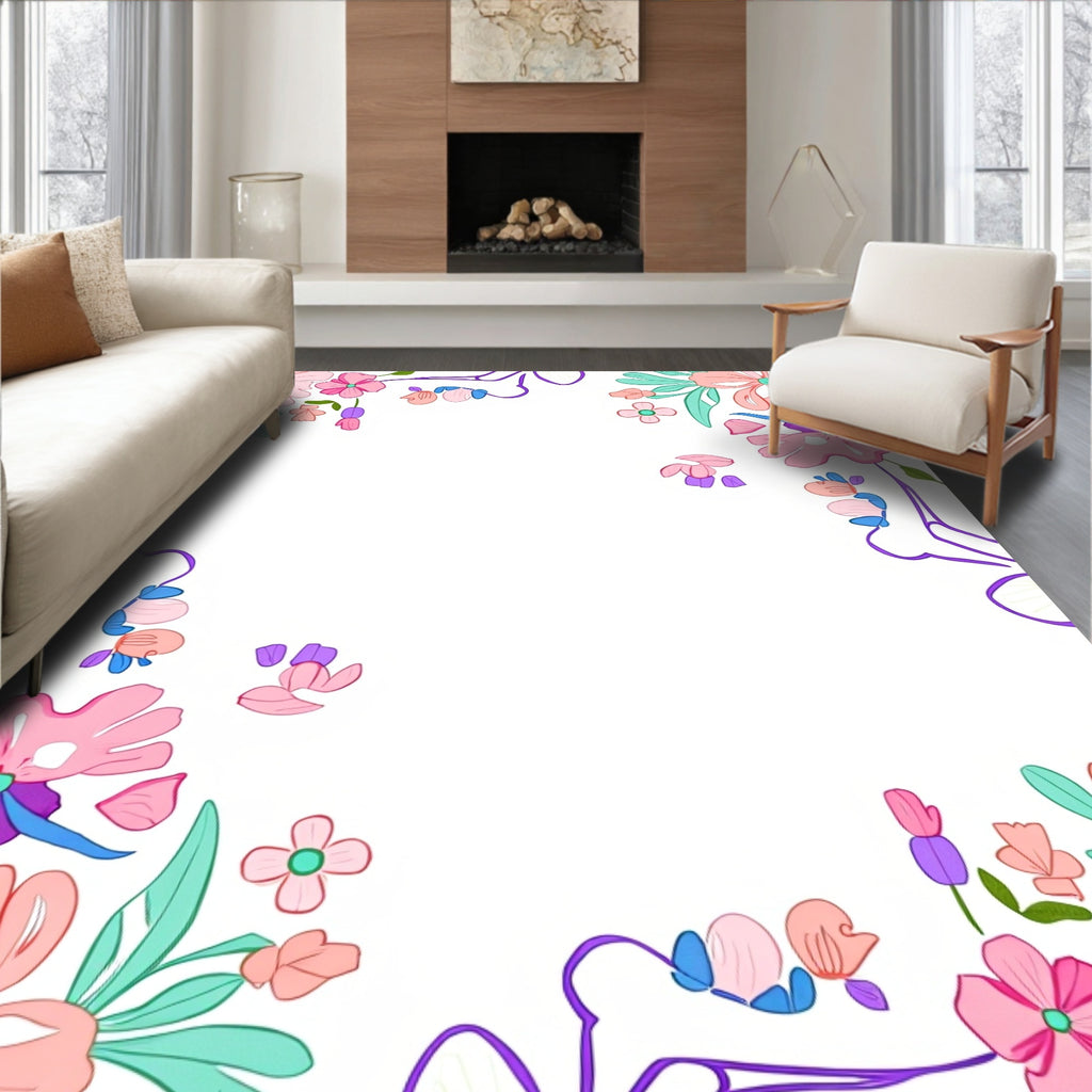 Whimsical Floral Vines Petals Design Rug