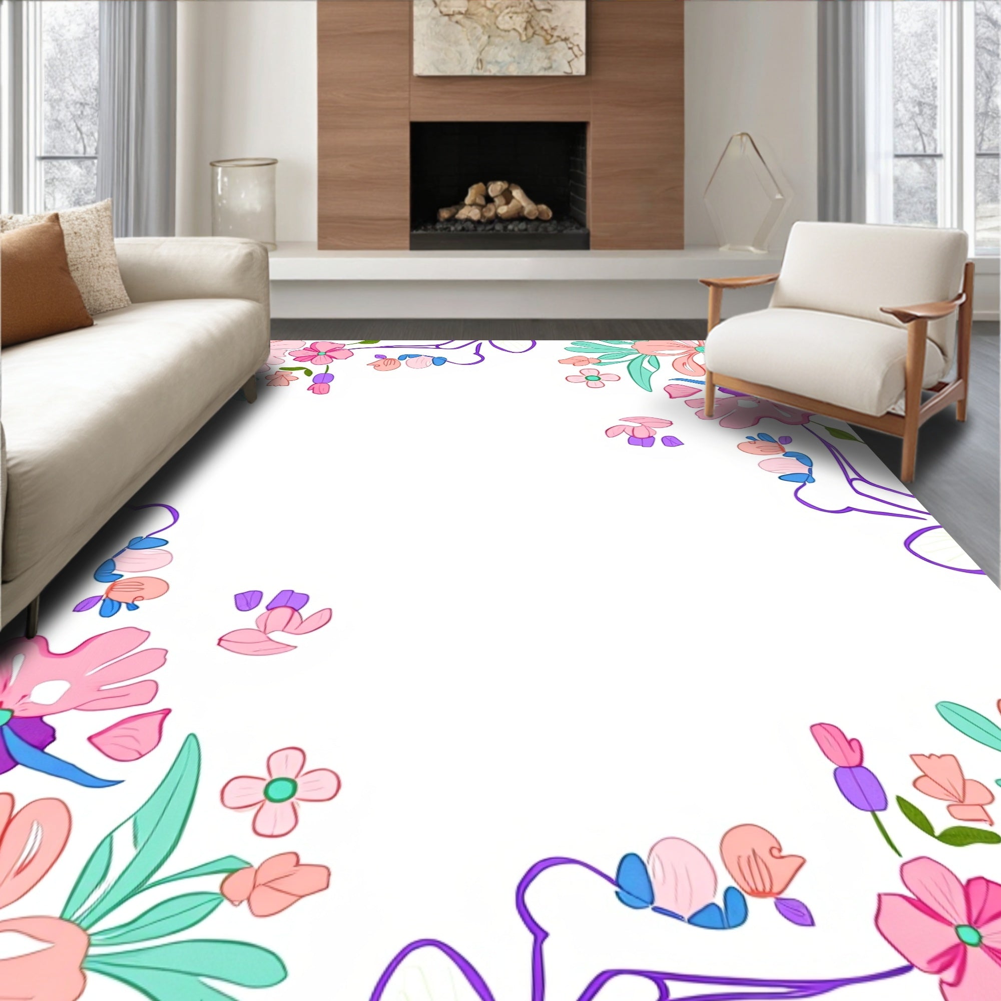 Whimsical Floral Vines Petals Design Rug