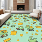 Playful Green Tractors Pattern Rug