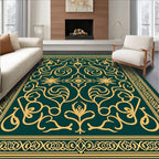 Ornate Gold Swirls Teal Pattern Rug