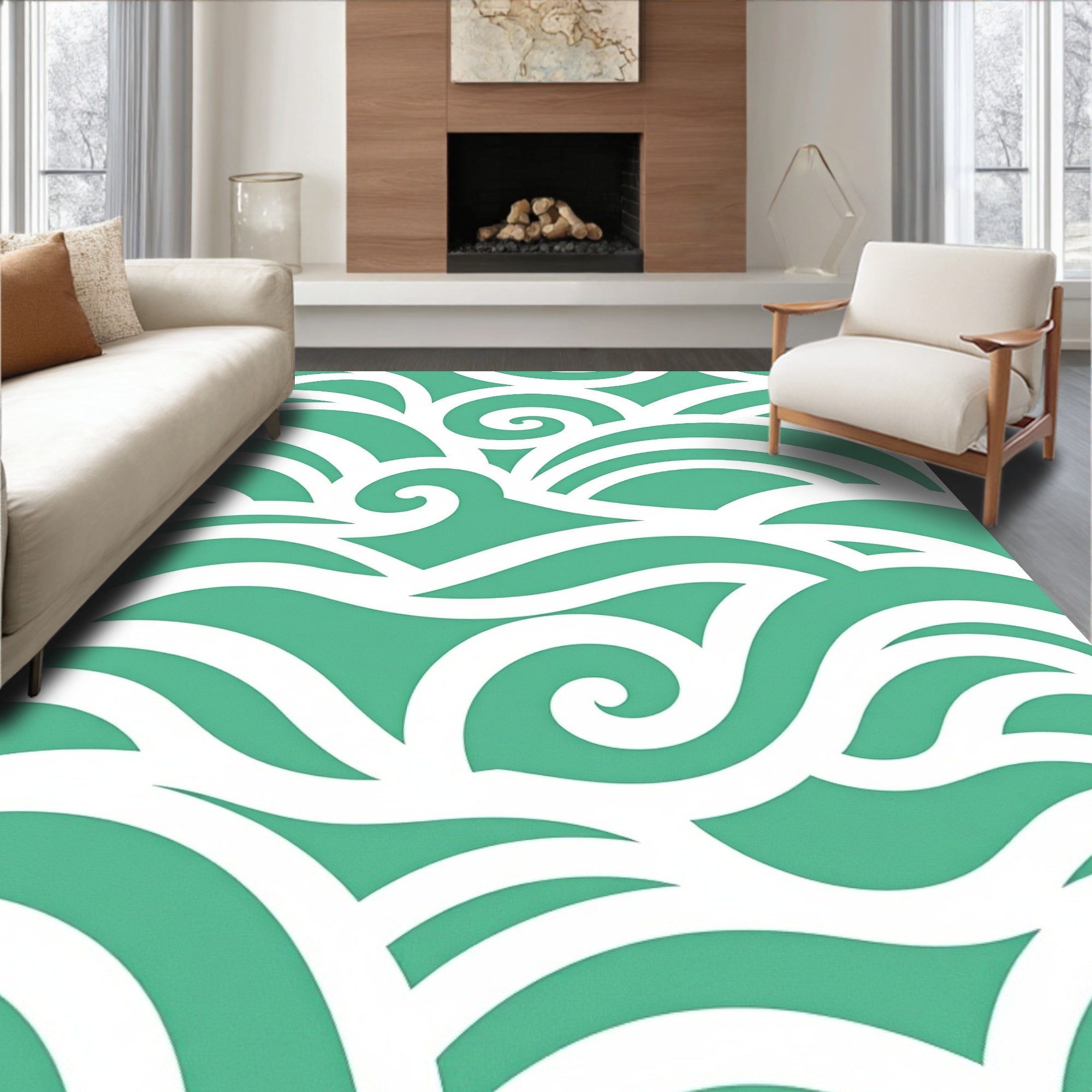 Teal Wave Motion Pattern Rug