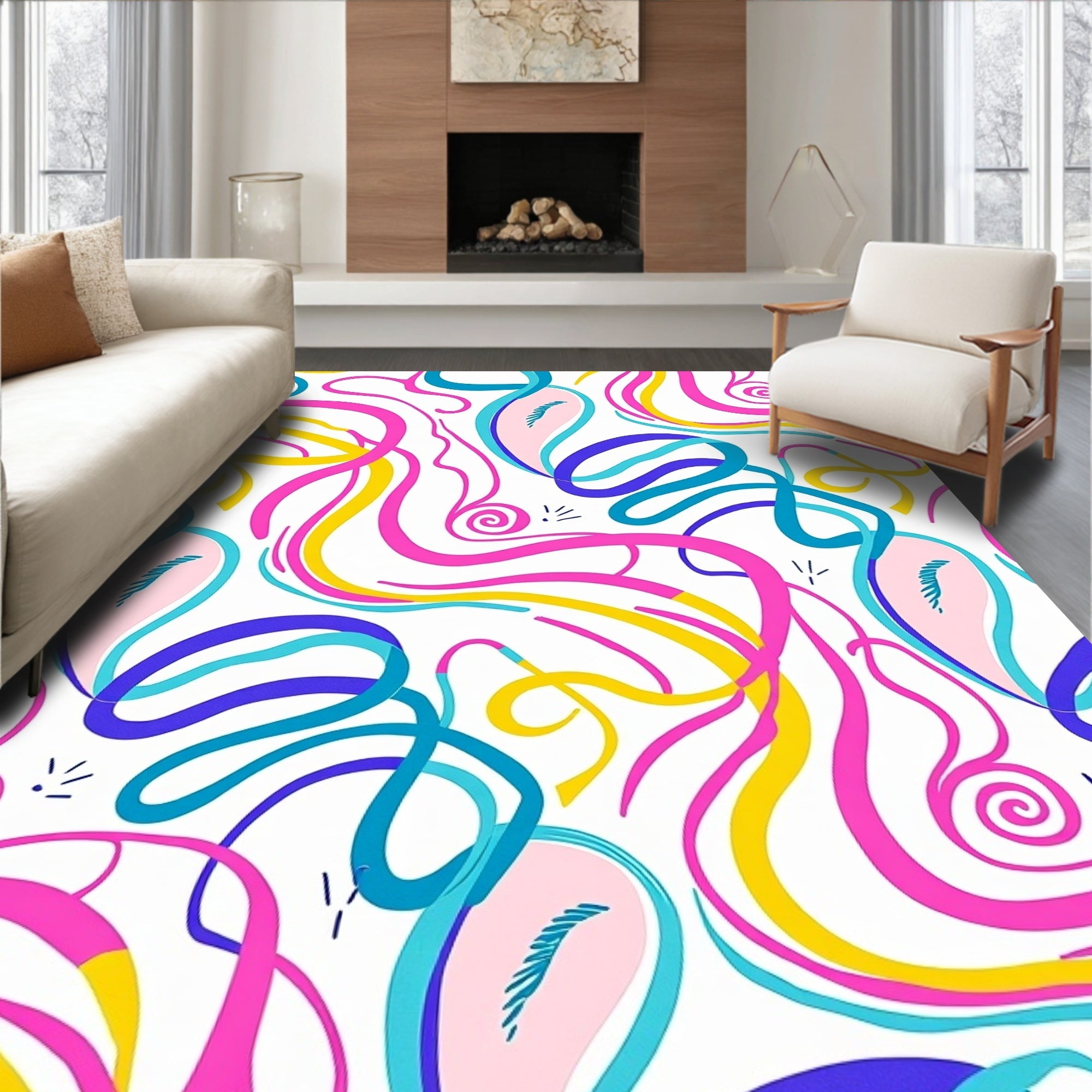 Playful Swirling Ribbon Abstract Design Rug
