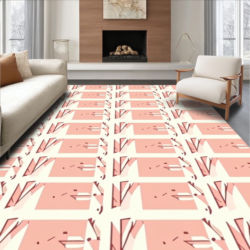 Geometric Coral Cream Abstract Pattern Rug