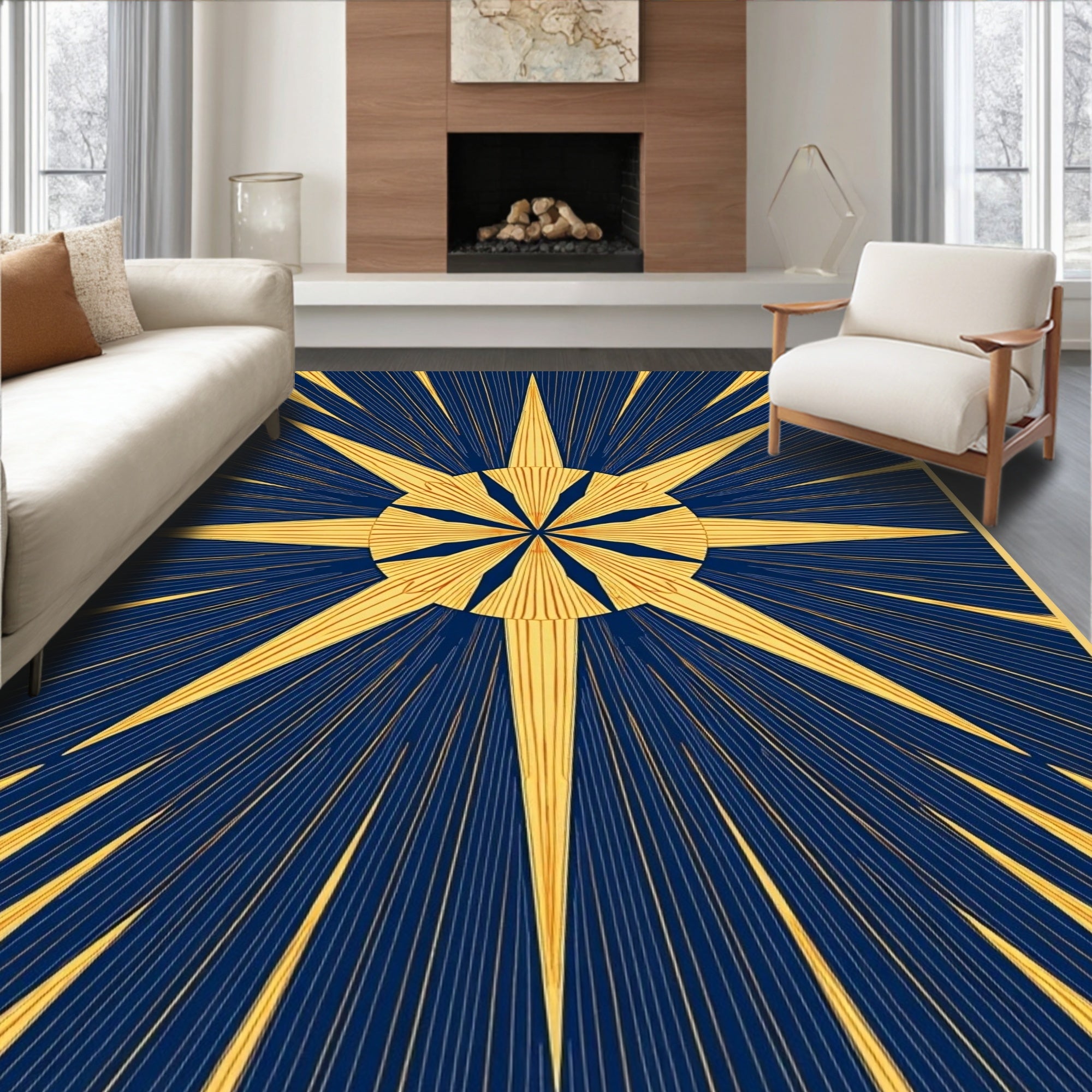 Radiant Sunburst Geometric Design Rug
