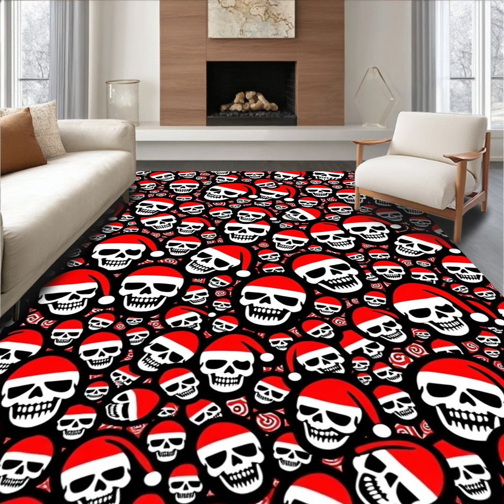 Festive Red Santa Hat Skulls Collage Rug