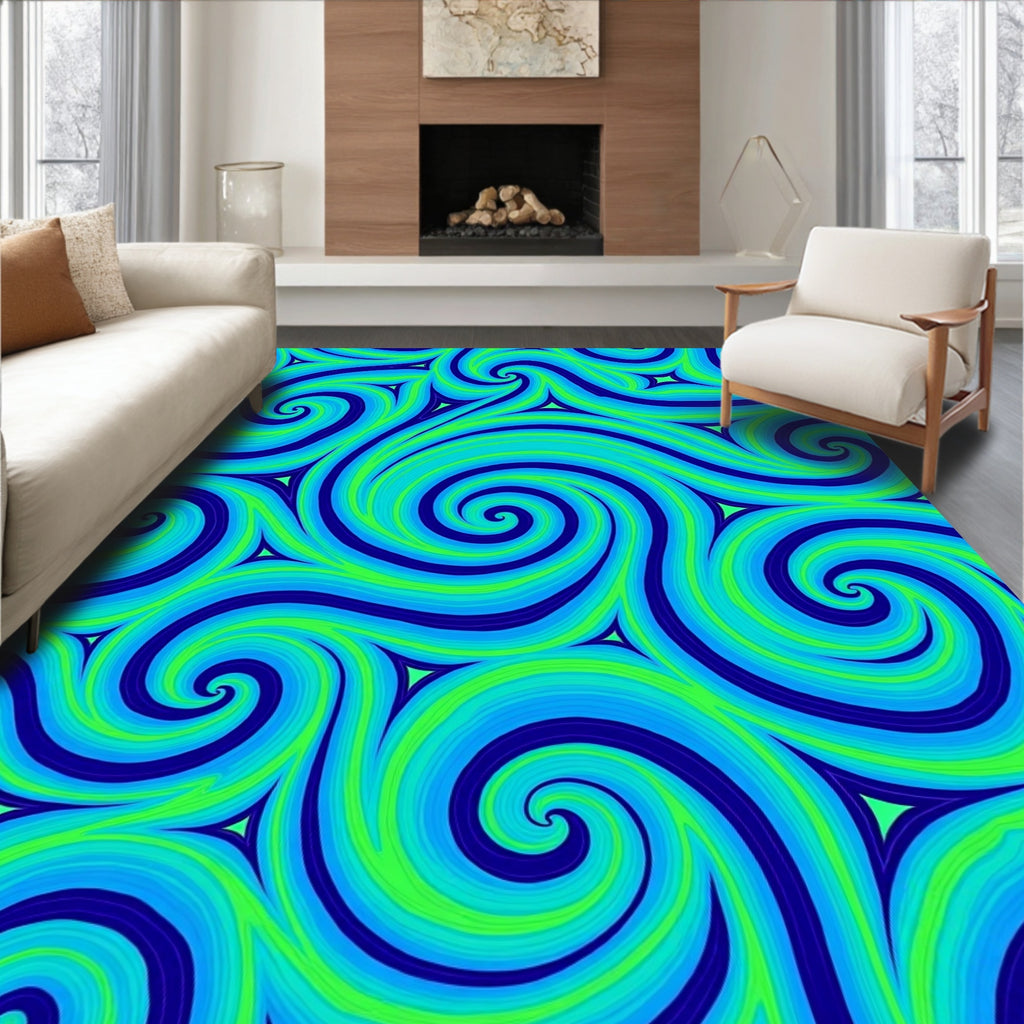 Vibrant Blue Green Swirl Pattern Rug