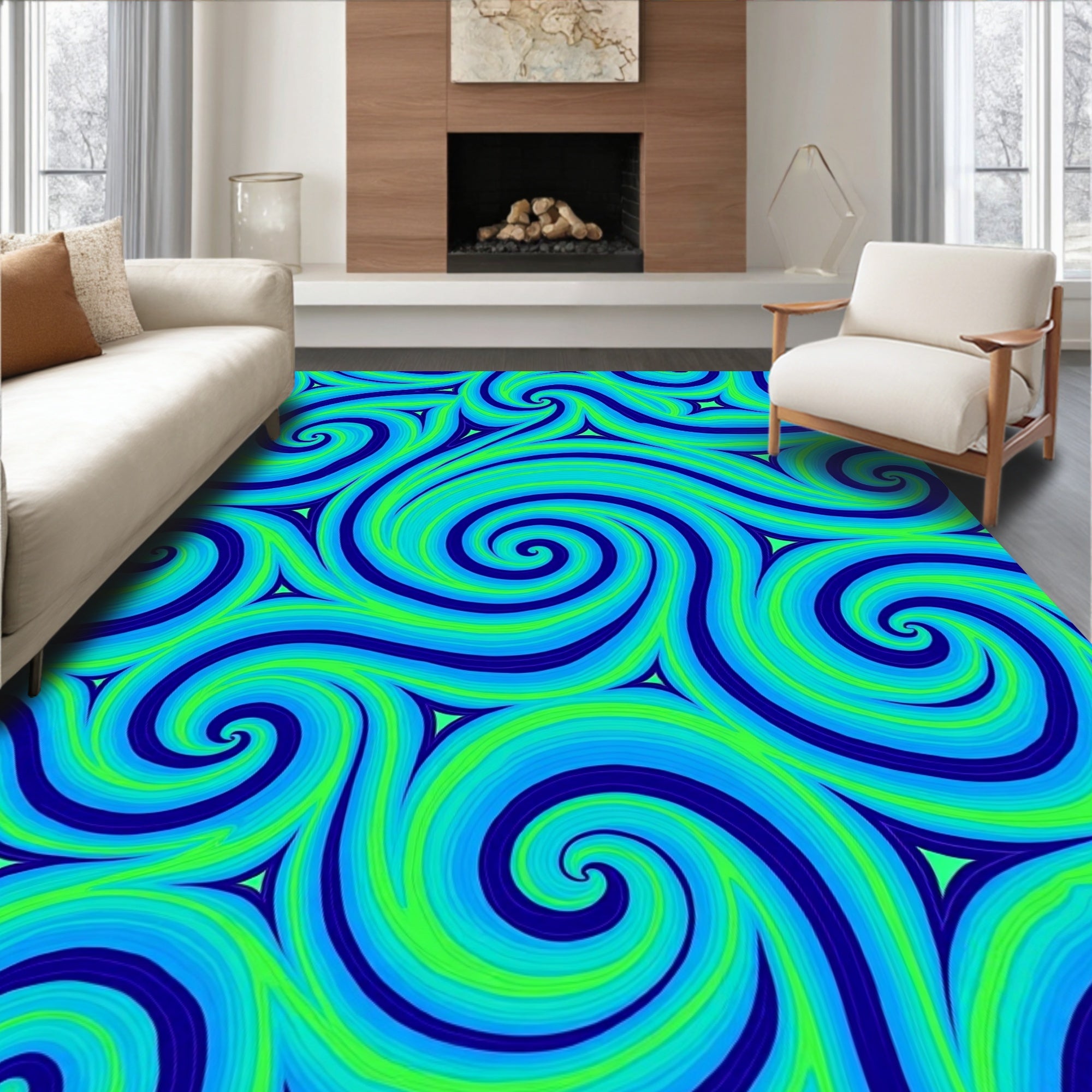 Vibrant Blue Green Swirl Pattern Rug