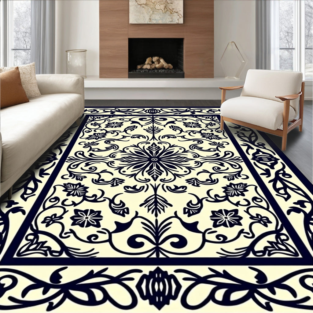 Ornate Floral Scrollwork Pattern Rug