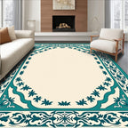 Teal Floral Bordered Classic Design Rug