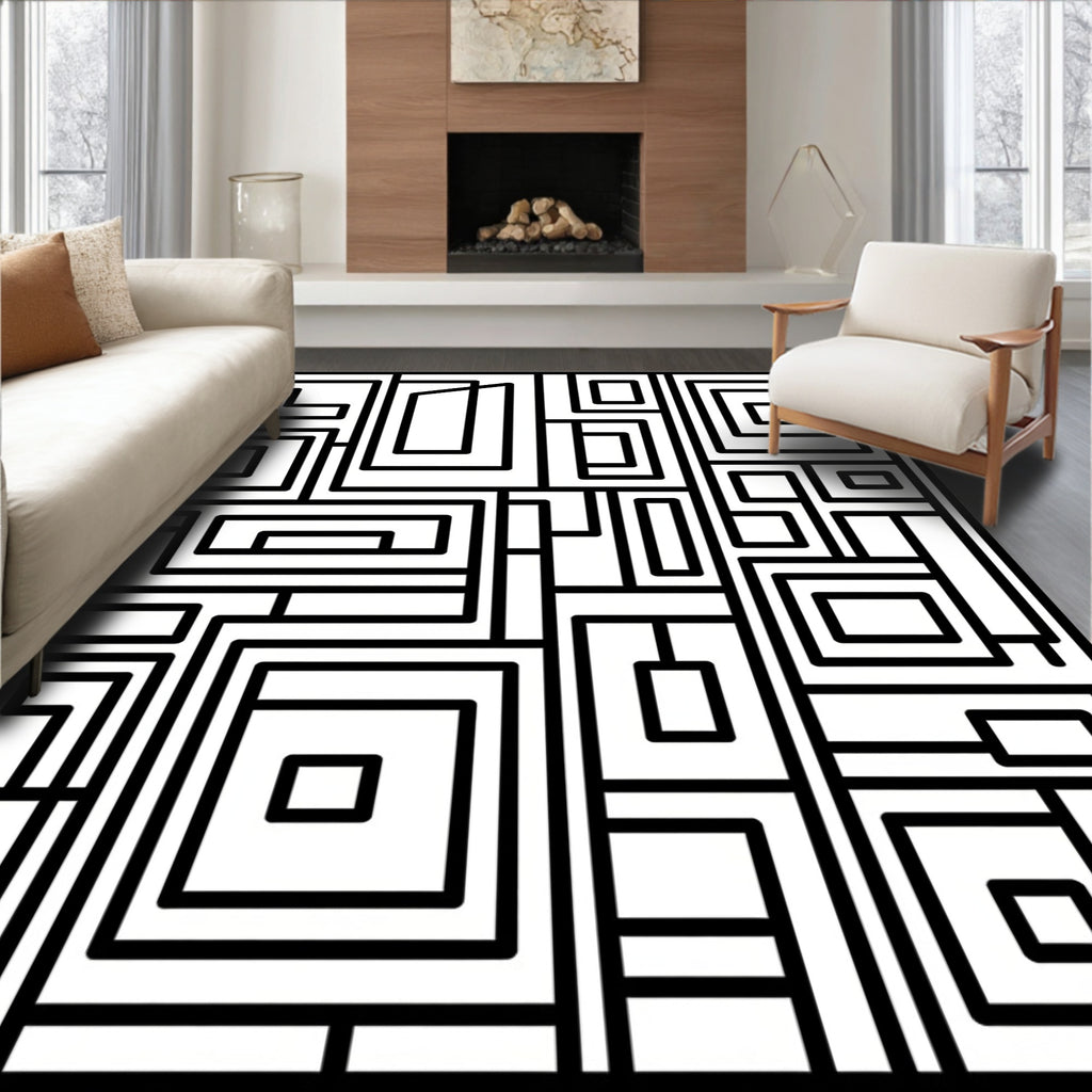Bold Geometric Abstract Line Art Rug