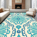 Teal Floral Detailed Decorative Rug