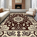 Intricate Floral Mandala Brown Cream Rug