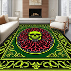 Neon Skull Amidst Floral Mandala Red Rug