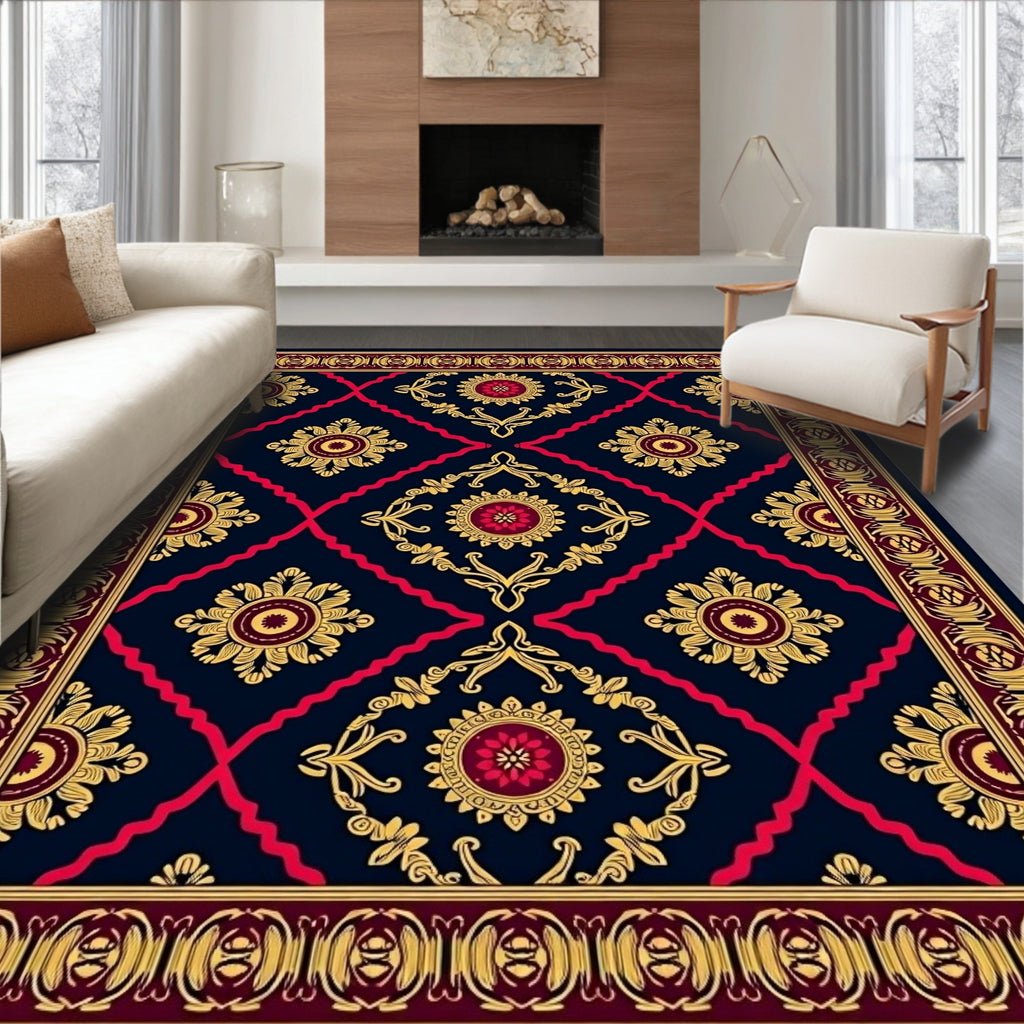 Crimson Gold Medallion Classic Pattern Rug