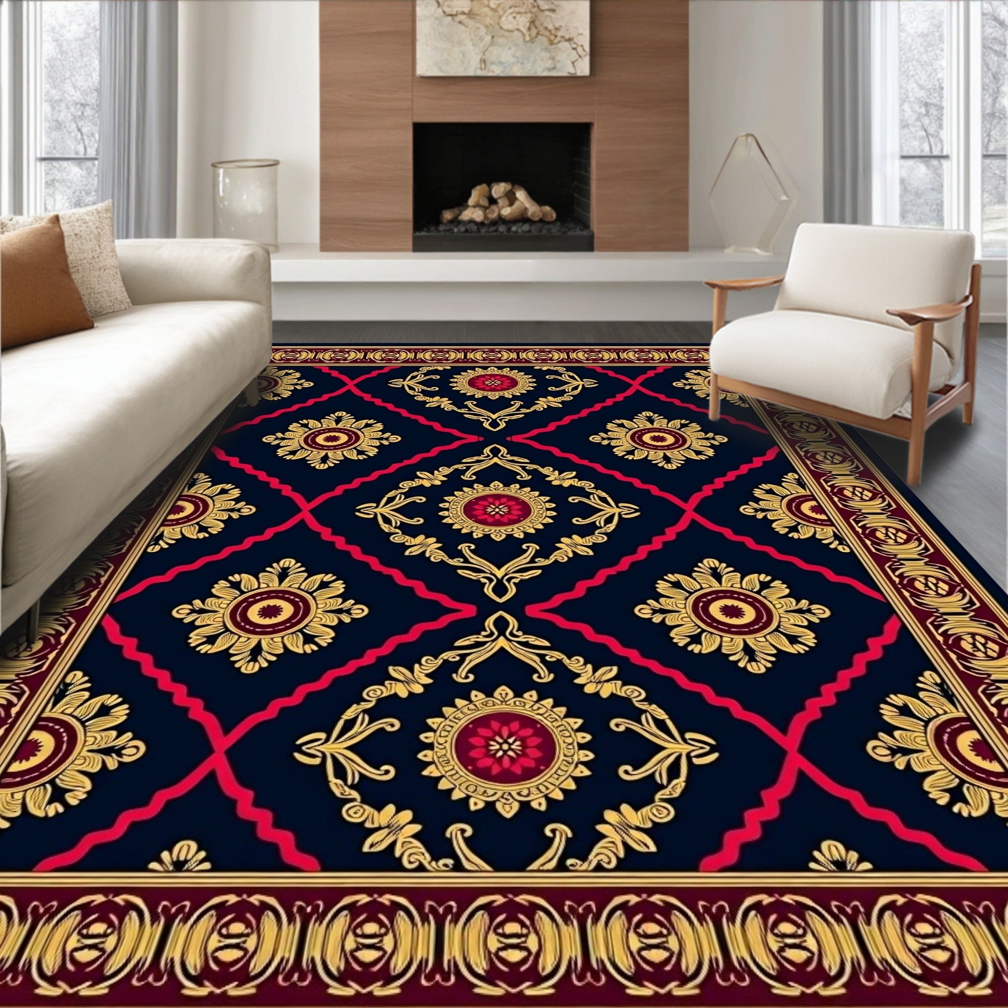 Crimson Gold Medallion Classic Pattern Rug
