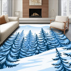 Winter Evergreen Forest Snowflake Scenery Pattern Rug
