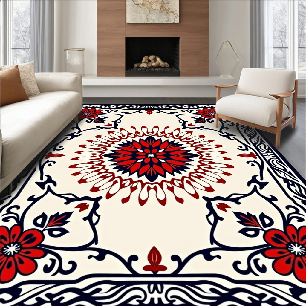 Bold Floral Medallion And Vine Design Rug