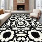 Bold Black White Floral Pattern Rug