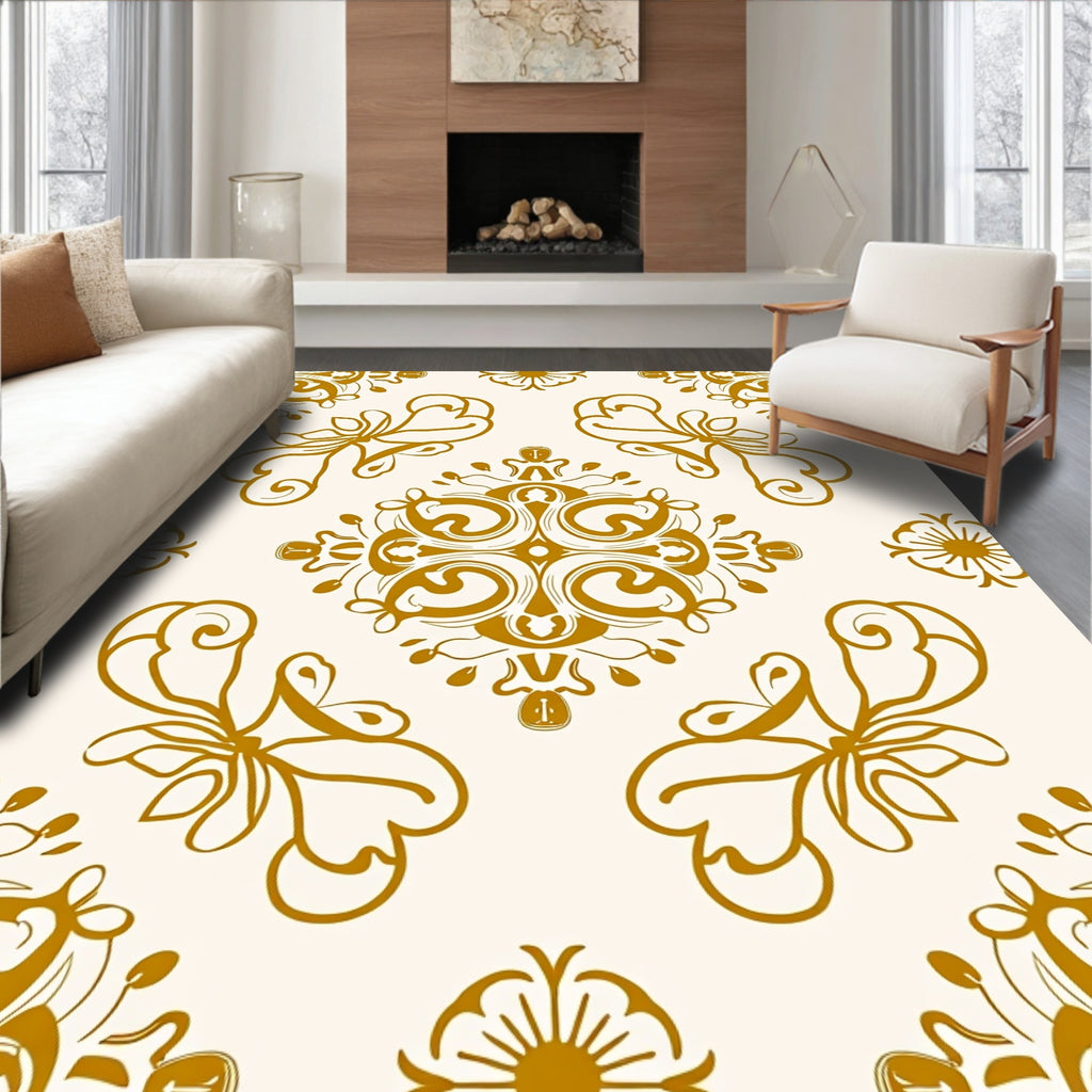 Gold Vintage Floral Medallion Pattern Rug