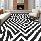 Abstract Black White Striped Pattern Rug