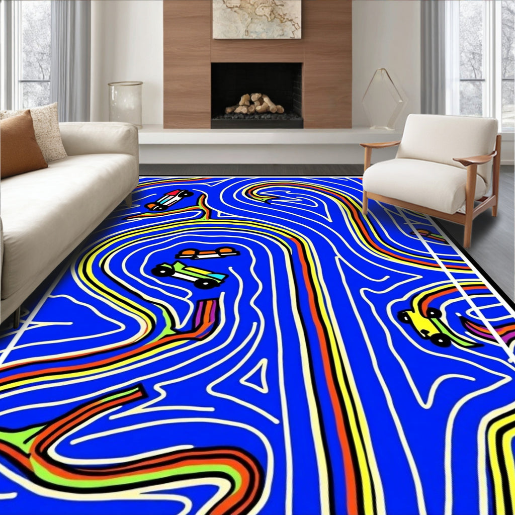 Retro Race Track Cars Abstract Rug
