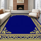 Ornate Golden Blue Border Design Rug