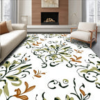 Olive Green Floral Vine Swirl Rug