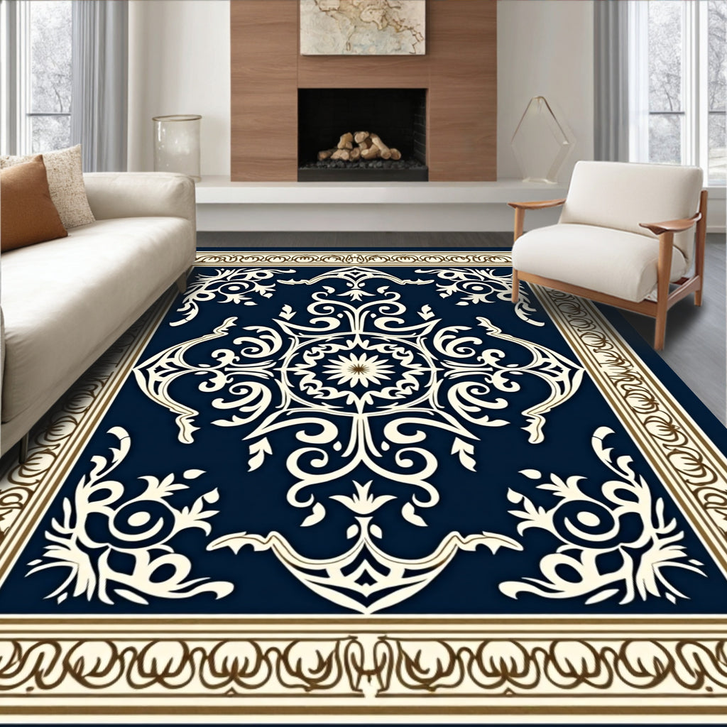 Ornate Floral Scrollwork Patterned Rug