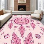 Feminine Pink Feather Mandala Pattern Rug